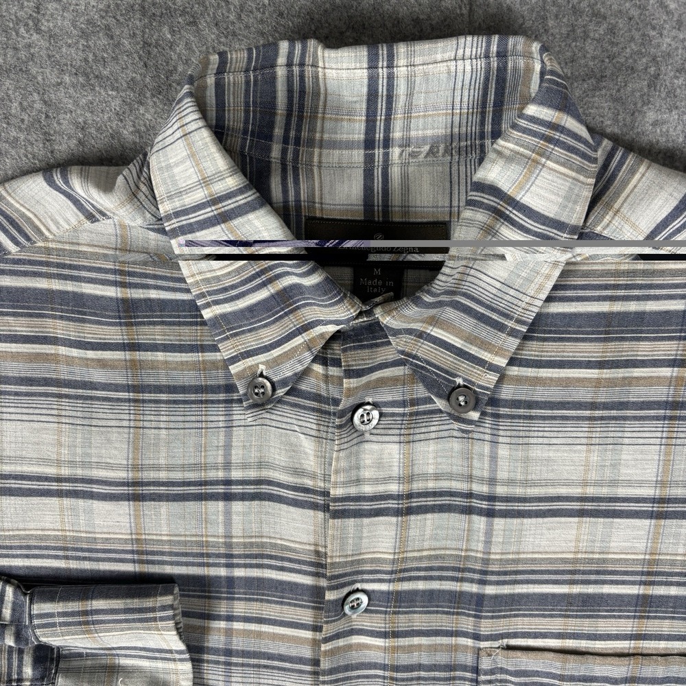 Ermenegildo Zegna Button Up Dress Shirt Plaid Long Sleeve Mens Size Medium